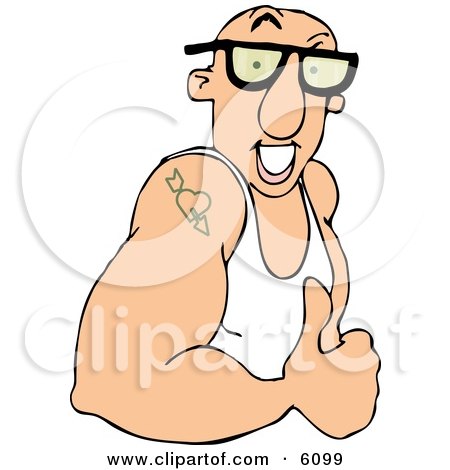 Strong Muscular Man with Tattoo Giving Thumbs Up Clipart Picture by djart