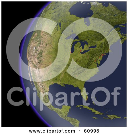 Royalty-free (RF) Clipart Illustration of a Shaded Relief Map Of North America As Seen From Space by Michael Schmeling