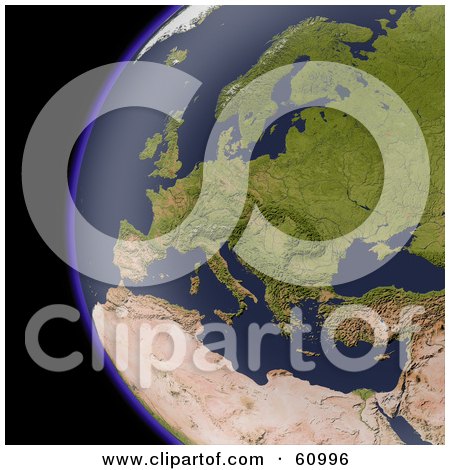 Royalty-free (RF) Clipart Illustration of a Shaded Relief Map Of Europe As Seen From Space by Michael Schmeling