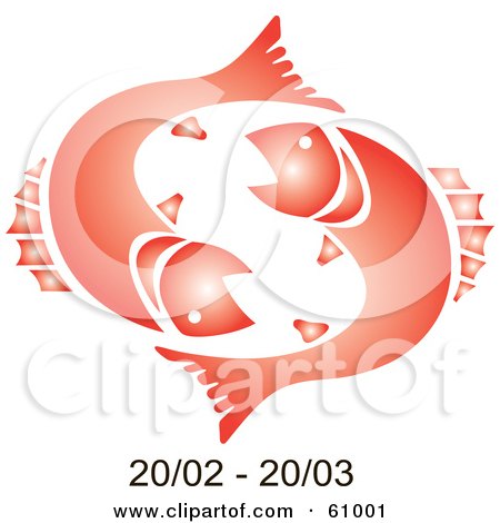 Royalty-free (RF) Clipart Illustration of a Shiny Red Pisces Astrology Symbol With Duration Dates by pauloribau