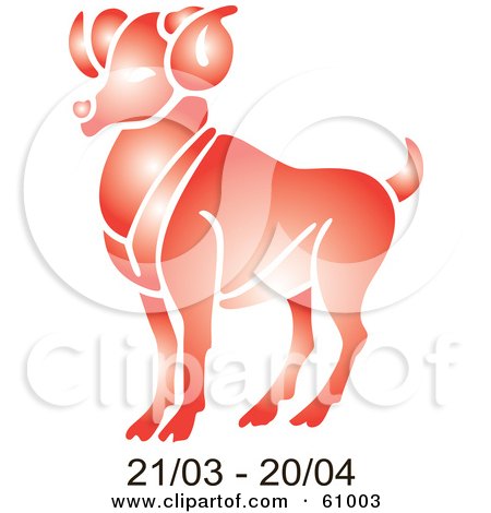 Royalty-free (RF) Clipart Illustration of a Shiny Red Aries Astrology Symbol With Duration Dates by pauloribau