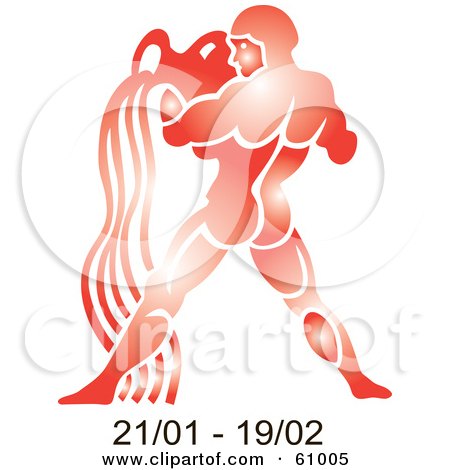 Royalty-free (RF) Clipart Illustration of a Shiny Red Aquarius Astrology Symbol With Duration Dates by pauloribau