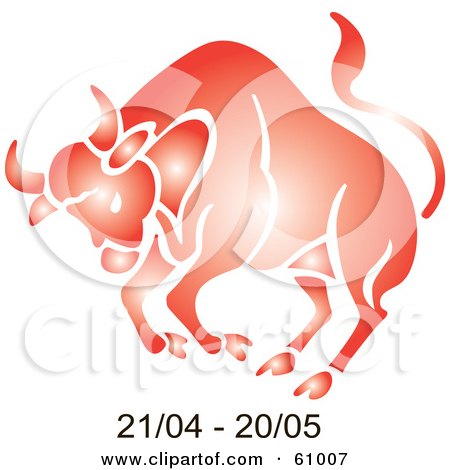 Royalty-free (RF) Clipart Illustration of a Shiny Red Taurus Astrology Symbol With Duration Dates by pauloribau