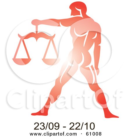 Royalty-free (RF) Clipart Illustration of a Shiny Red Libra Astrology Symbol With Duration Dates by pauloribau