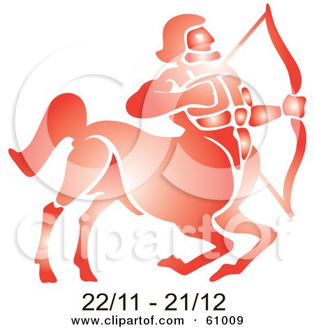 Royalty-free (RF) Clipart Illustration of a Shiny Red Sagittarius Astrology Symbol With Duration Dates by pauloribau