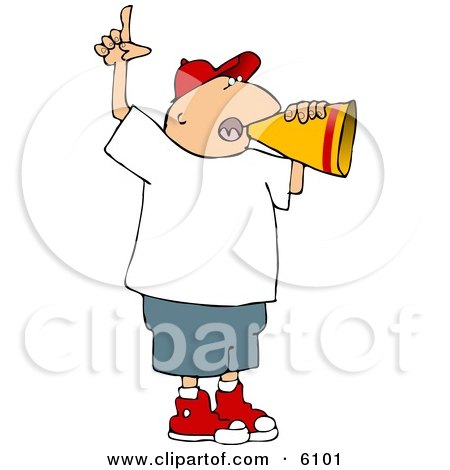Man Yelling Through Megaphone and Pointing Finger Up Clipart Picture by djart