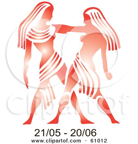 Royalty-free (RF) Clipart Illustration of a Shiny Red Gemini Astrology Symbol With Duration Dates by pauloribau