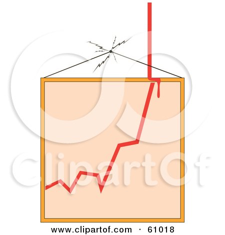 Royalty-free (RF) Clipart Illustration of a Messy Red Graph Shooting Off Of A Picture Frame In A Cracking Wall by pauloribau