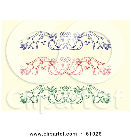 Royalty-free (RF) Clipart Illustration of a Digital Collage Of Blue, Red And Green Floral Trumpet Vine Design Elements by pauloribau