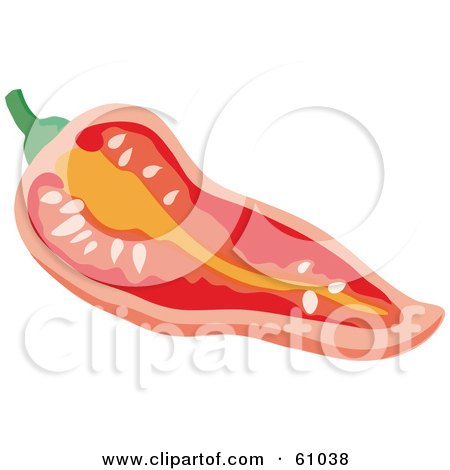 Royalty-free (RF) Clipart Illustration of a Halved Red Pepper Showing The Seeds by pauloribau