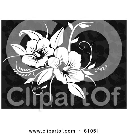 Royalty-free (RF) Clipart Illustration of a Blooming White Flower Design Over A Brown Patterned Background by pauloribau
