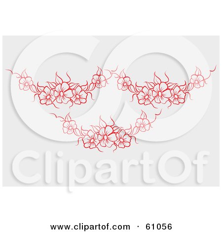 Royalty-free (RF) Clipart Illustration of a Pale Background With Three Red Flower Garlands by pauloribau