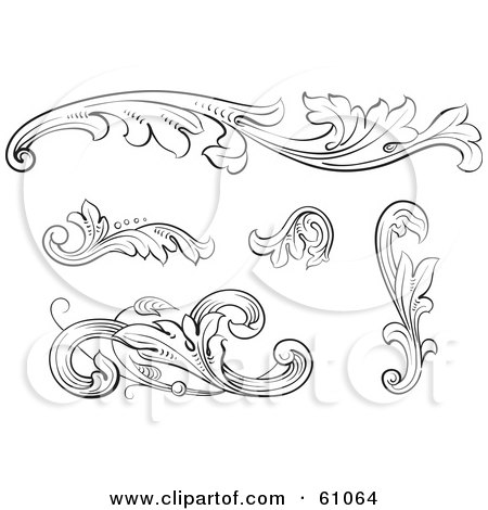 Royalty-free (RF) Clipart Illustration of a Digital Collage Of Black And White Leafy Floral Scrolls And Design Elements - Version 2 by pauloribau