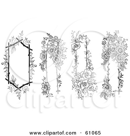 Royalty-free (RF) Clipart Illustration of a Digital Collage Of Four Floral Text Boxes Trimmed In Black And White Flowers by pauloribau