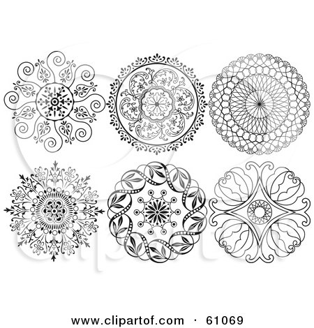 Royalty-free (RF) Clipart Illustration of a Digital Collage Of Black And White Ornamental Design Elements - Version 2 by pauloribau
