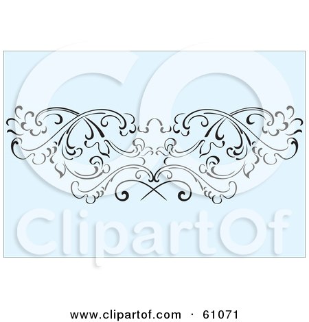 Royalty-free (RF) Clipart Illustration of a Floral Scroll Background Of Black Vines On Blue by pauloribau
