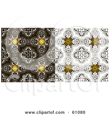 Royalty-free (RF) Clipart Illustration of a Digital Collage Of Two Ornate Backgrounds With Floral Patterns, On Brown And White by pauloribau