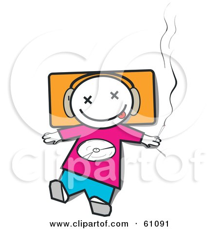 Royalty-free (RF) Clipart Illustration of a Little Dj Man Wearing Headphones And Smoking A Joint by pauloribau