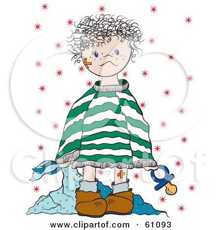 Royalty-free (RF) Clipart Illustration of a Toddler With Bandages, Dragging A Blanket And Carrying A Pacifier by pauloribau