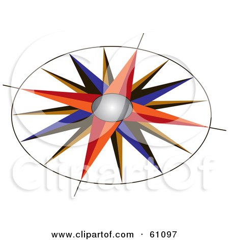 Royalty-free (RF) Clipart Illustration of a Colorful Compass Rose With An Ornate Design by pauloribau