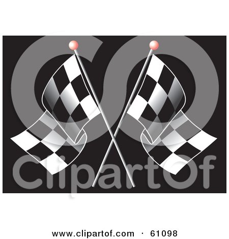 Royalty-free (RF) Clipart Illustration of Crossed Black And White Checkered Motorsport Racing Flags by pauloribau