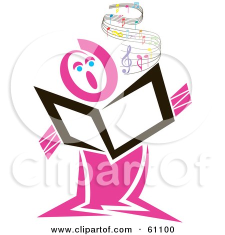 Royalty-free (RF) Clipart Illustration of a Pink Singer Holding A Book, With Flowing Sheet Music by pauloribau