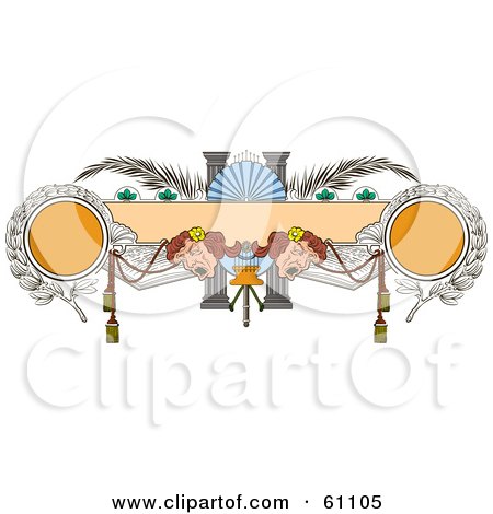Royalty-free (RF) Clipart Illustration of a Design Element With Two Heads, Palms, Columns And Laurels Around Circles by pauloribau