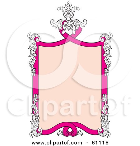 Royalty-free (RF) Clipart Illustration of a Beautiful Pink Text Box Sign Framed In Floral Embellishments by pauloribau