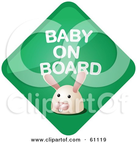Royalty-free (RF) Clipart Illustration of a Green Bunny Rabbit Baby On Board Sign by Kheng Guan Toh