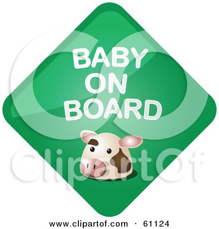 Royalty-free (RF) Clipart Illustration of a Green Cow Baby On Board Sign by Kheng Guan Toh