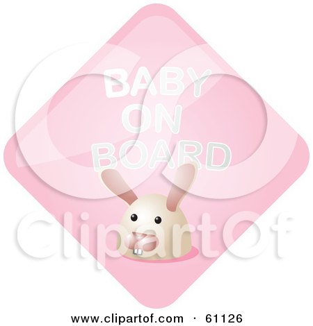 Royalty-free (RF) Clipart Illustration of a Pink Bunny Rabbit Baby On Board Sign by Kheng Guan Toh