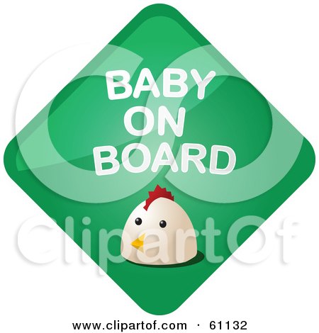 Royalty-free (RF) Clipart Illustration of a Green Chicken Baby On Board Sign by Kheng Guan Toh