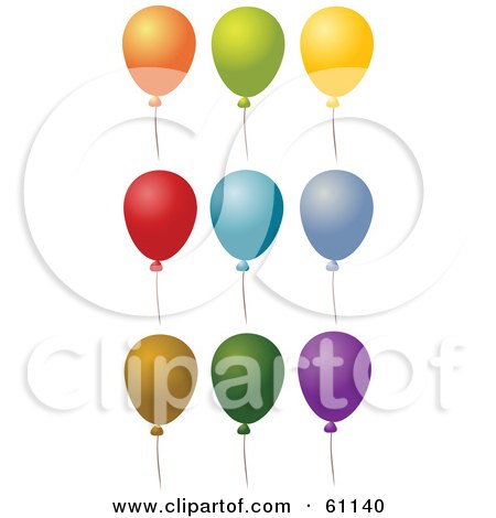 Royalty-free (RF) Clipart Illustration of a Digital Collage Of Nine Colorful Party Balloons With Strings by Kheng Guan Toh