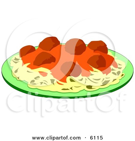 Spaghetti, Meatballs and Marinara Italian Food on a Plate Clipart by djart