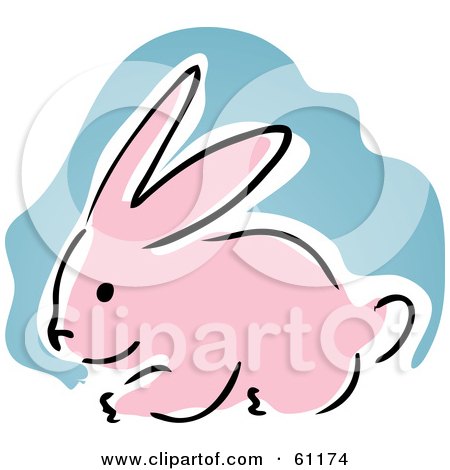 Royalty-free (RF) Clipart Illustration of a Cute Pink Bunny With A Blue And White Background by Kheng Guan Toh