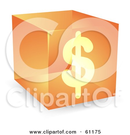 Royalty-free (RF) Clipart Illustration of a Transparent Orange 3d Dollar Symbol Cube by Kheng Guan Toh