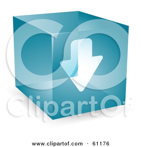 Royalty-free (RF) Clipart Illustration of a Transparent Blue 3d Download Arrow Cube by Kheng Guan Toh
