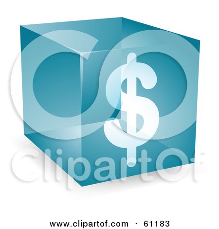 Royalty-free (RF) Clipart Illustration of a Transparent Blue 3d Dollar Symbol Cube by Kheng Guan Toh