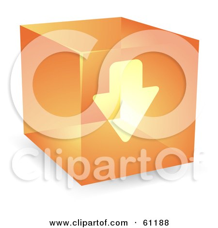 Royalty-free (RF) Clipart Illustration of a Transparent Orange 3d Download Arrow Cube by Kheng Guan Toh