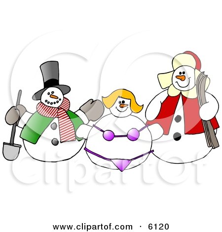 Frosty the Snowman, Snow Woman in a Bikini and Another Snow Man Clipart by djart
