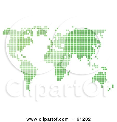 Royalty-free (RF) Clipart Illustration of a Green Pixel Atlas Map On White by Kheng Guan Toh