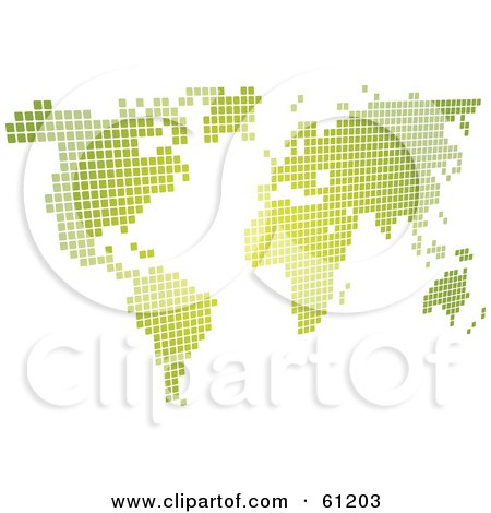 Royalty-free (RF) Clipart Illustration of a Gradient Green Pixel Atlas Map On White - Version 2 by Kheng Guan Toh