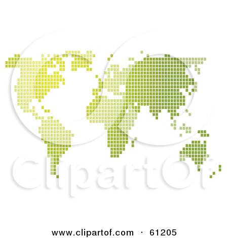 Royalty-free (RF) Clipart Illustration of a Gradient Green Pixel Atlas Map On White - Version 1 by Kheng Guan Toh