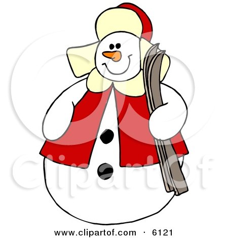 Snowman Holding a Pair of Skis Clipart by djart