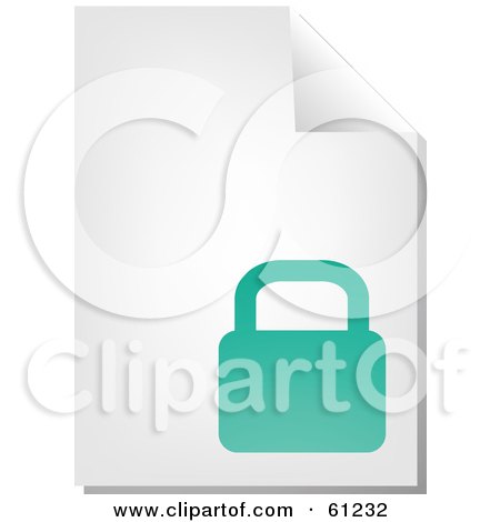 Royalty-free (RF) Clipart Illustration of a Curling Page Of A Teal Padlock Business Document by Kheng Guan Toh