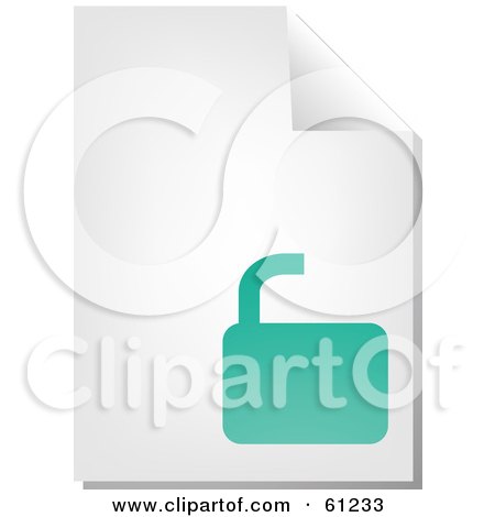 Royalty-free (RF) Clipart Illustration of a Curling Page Of A Teal Open Padlock Business Document by Kheng Guan Toh