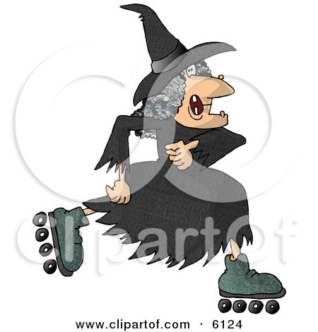 Warty Old Female Witch Roller Skating Clipart by djart