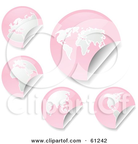 Royalty-free (RF) Clipart Illustration of a Digital Collage Of Peeling Round Pink Atlas Stickers by Kheng Guan Toh