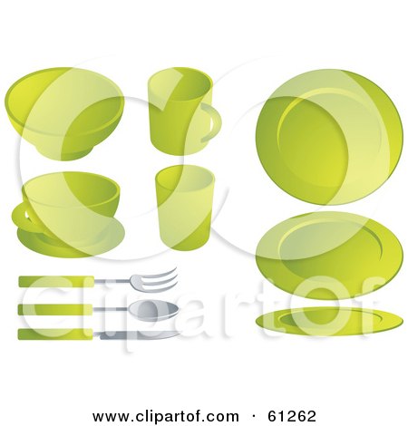 Royalty-free (RF) Clipart Illustration of a Digital Collage Of Green Dishes And Silverware by Kheng Guan Toh