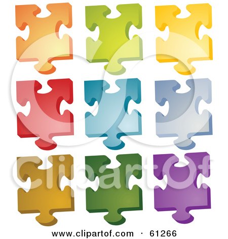 Royalty-free (RF) Clipart Illustration of a Digital Collage Of Colorful Jigsaw Puzzle Pieces On White - Version 1 by Kheng Guan Toh